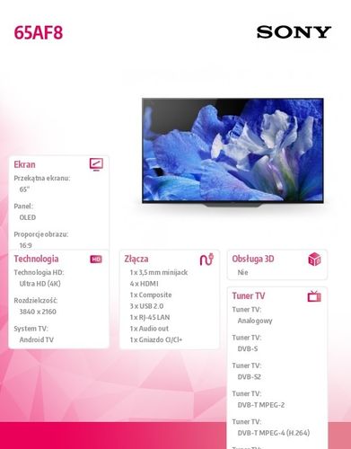 Sony Telewizor 4K OLED 65 65AF8 na Arena.pl