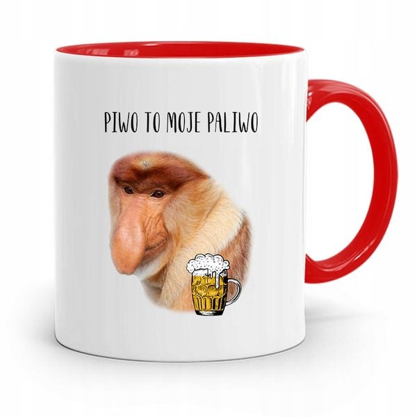 Kubek Czerwony Nosacz Janusz Piwo To Moje Paliwo Z Nadrukiem Ze Zdjęciem zdjęcie 1
