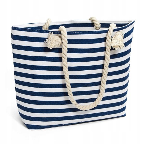 Torba Plażowa Duża Zapinana Na Zamek Torebka Shopper Na Piknik z Podszewką zdjęcie 8