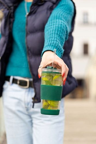 Szklany kubek do kawy ze słomką Vialli Design FUORI 600ml 30398 (zielony) na Arena.pl