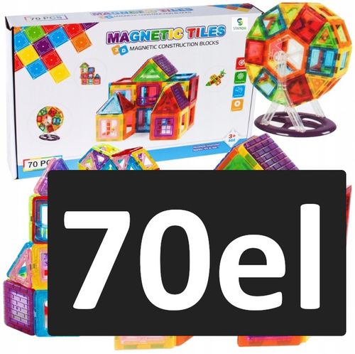 DUŻE KLOCKI MAGNETYCZNE KONSTRUKCYJNE KAFELKI 70 el Rainbow Magnetic Tiles na Arena.pl