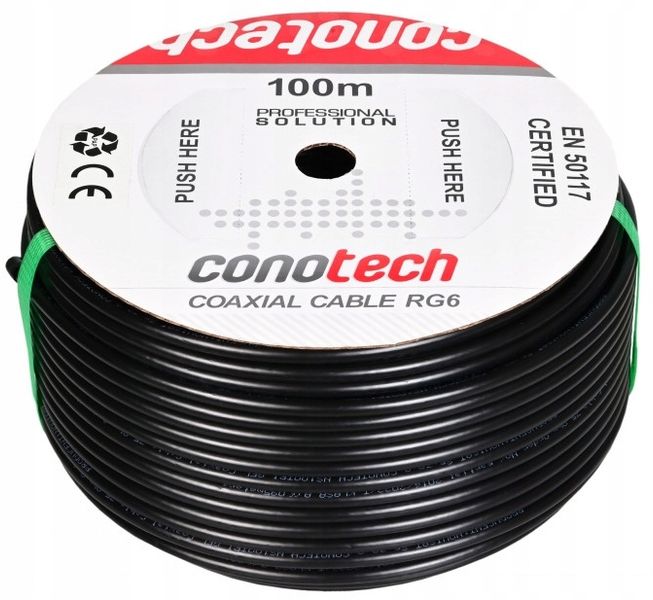 Kabel Przewód Antenowy RG-6 TRISHIELD Żelowany 100m Koncentryczny CU PE Żel zdjęcie 5