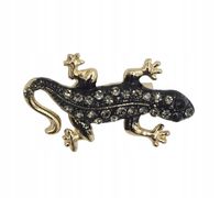 Piękna broszka jaszczurka z grafitowymi cyrkoniami kolor złoty 3,5 cm