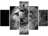 70 100CM OBRAZ 5 ELEM SREBRNY LEW NIEBIESKIMI OCZYMA DRUK PŁÓTNO