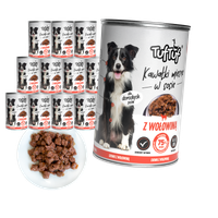 MOKRA KARMA DLA PSA TufTuf puszka kawałki mięsne z wołowiną ZESTAW 12x415g