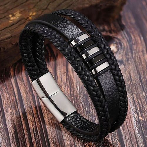 BRANSOLETKA MĘSKA SKÓRZANA CZARNA MOCNA NA PREZENT REGULOWANA PREMIUM LOVLY na Arena.pl