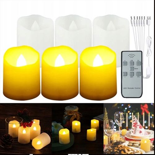 ZESTAW 6 ŚWIEC LED ŁADOWANE Z FUNKCJĄ TIMERA NA BOŻE NARODZENIE I HALLOWEEN na Arena.pl