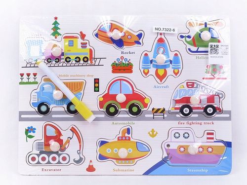 Puzzle drewniane Bigtoys pojazdy 10 elementów z uchwytami na Arena.pl