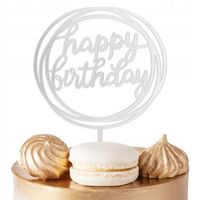 TOPPER NA TORT HEPPY BIRTHDAY SREBRNE OKRĄGŁE NA IMPREZĘ URODZINOWĄ