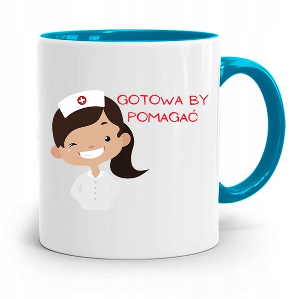 Kubek Błękitny Dla Pielęgniarki Gotowa By Pomagać Z Nadrukiem Ze Zdjęciem zdjęcie 1