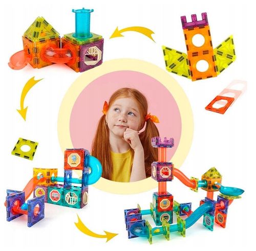 KLOCKI MAGNETYCZNE ŚWIECĄCY TOR KULKOWY 110 ELEMENTÓW KULODROM ZESTAW na Arena.pl