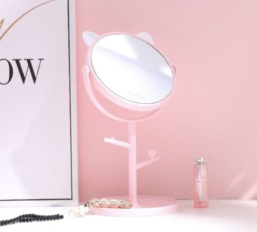 Lusterko lustro kosmetyczne stojące różowe kotek na Arena.pl