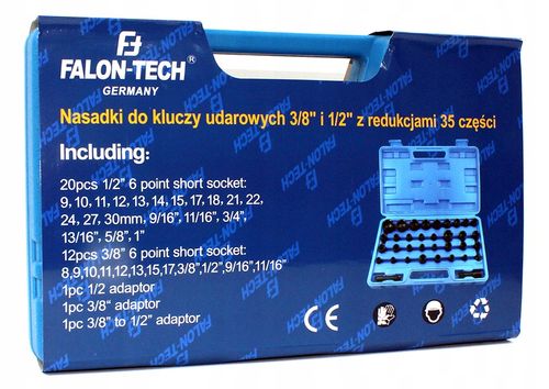 Nasadki udarowe 3/8" i 1/2" 35 el. Falon-Tech FT1135 z adapterami na Arena.pl