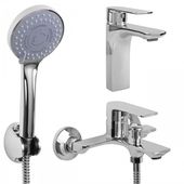 Zestaw baterii łazienkowych umywalkowa wannowo prysznicowa chrom - Yoka