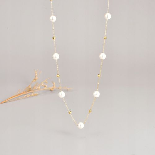 Naszyjnik Kolor Złoty Stal Nierdzewna Perły Perełki Klasyczny Elegancki na Arena.pl