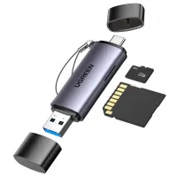 Adapter USB + USB-C UGREEN  CM185 czytnik kart SD + microSD (szary)