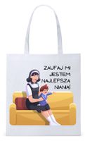 Torba Biała Eco Shopper Dla Niani Opiekunki Z Nadrukiem Ze Zdjęciem