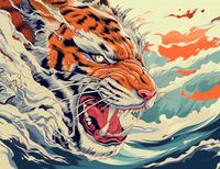 Plakat 65x50cm Tygrys Na Fali