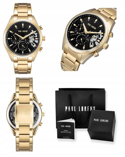 ZEGAREK MĘSKI PAUL LORENS BAKER chronograf datownik open heart +BOX GRAWER na Arena.pl