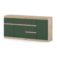 Komoda Szafka 160cm Salon 5 Szuflad Nowoczesna Dąb Sonoma Butelkowa Zieleń