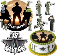 ZESTAW OPŁATEK NA TORT 20CM + 17 POSTACI - WOJSKO MUNDUR + IMIĘ 15CM 18CM