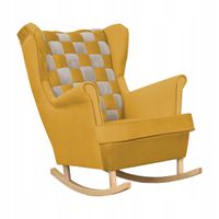 Fotel uszak bujany Carol Duo żółto szary szachownica wygodny