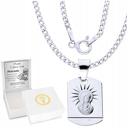 Srebrny Łańcuszek 925 Medalik Komunia Chrzest Dla Chłopca Grawer na Arena.pl