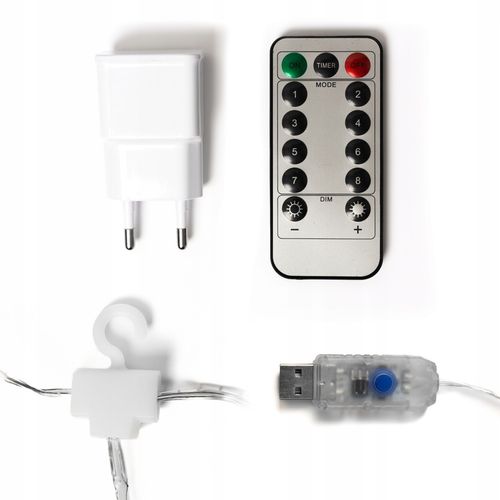 KURTYNA ŚWIETLNA LAMPKI SOPLE DRUCIKI 200 LED 2x2m GIRLANDA USB + ADAPTER na Arena.pl