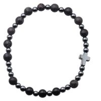 Bransoletka różaniec na gumce - czarny Turmalin, Jaspis, hematyt