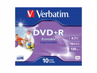 Płyta DVD+R Verbatim 4.7GB x16 10szt (box 10 z opakowaniem) białe do druku