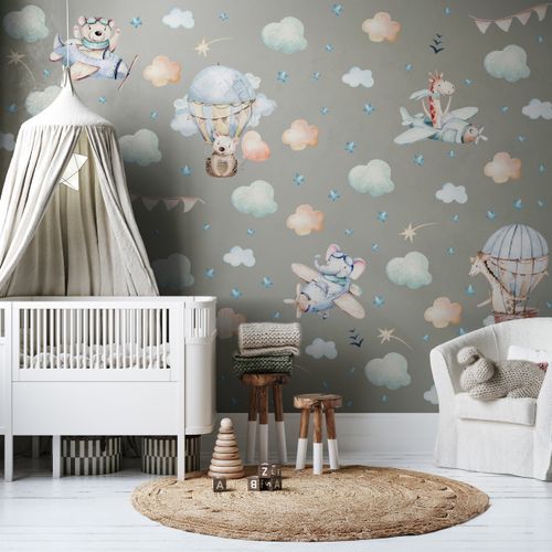 Naklejki Dziecięce Zwierzęta Misie Żyrafy Balony Chmury ZESTAW 120cm x 60cm na Arena.pl
