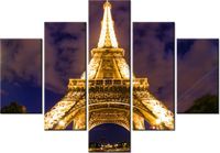 70 100CM OBRAZ 5 ELEM NOCNE UJĘCIE WIEŻĄ EIFFLA DRUK PŁÓTNO