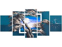 70CM 150CM ZEGAR 5 ELEM LAZUROWY ZACHÓD SŁOŃCA DRUK OBRAZ