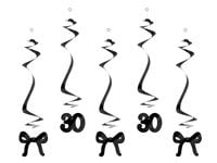 Dekoracja wisząca świderki na 30 urodziny z kokardkami, czarne