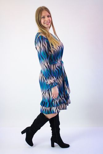 Sukienka ​​à la Zeberka z Falbanką MIDI Czarno-Beżowo-Niebieska 46 na Arena.pl