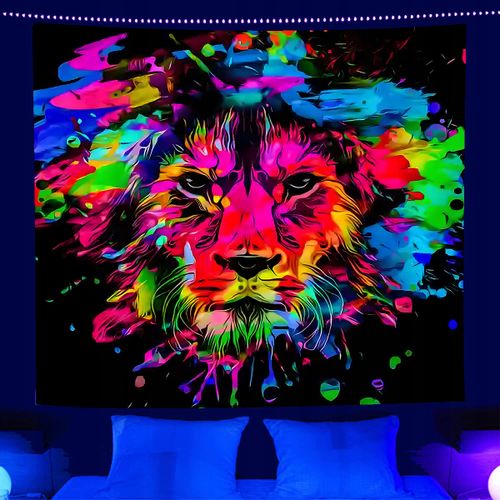 Dekoracja ŚCIENNA UV OBRAZ Fluorescencyjny ODBLASK 150x150cm Lew2 na Arena.pl