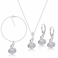 Łabędź z cyrkoniami srebrny komplet biżuterii ankier srebro 925