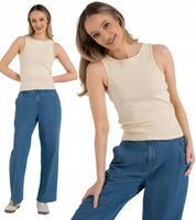 Koszulka Top Damski Bawełniany w Prążek Na Ramiączkach MORAJ Beżowy M