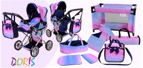 Wózek dla lalek spacerówka głeboki ZESTAW ŁÓŻECZKO POŚCIEL TORBA PRZEWIJAK na Arena.pl