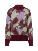YAS - Kolorowy sweter we wzór moro z bordowym kontrastowym brzegiem