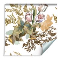 Tapeta Ścienna Liście i Tulipany w Stylu Vintage Retro