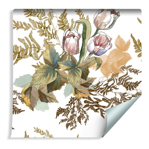 Tapeta Ścienna Liście i Tulipany w Stylu Vintage Retro na Arena.pl