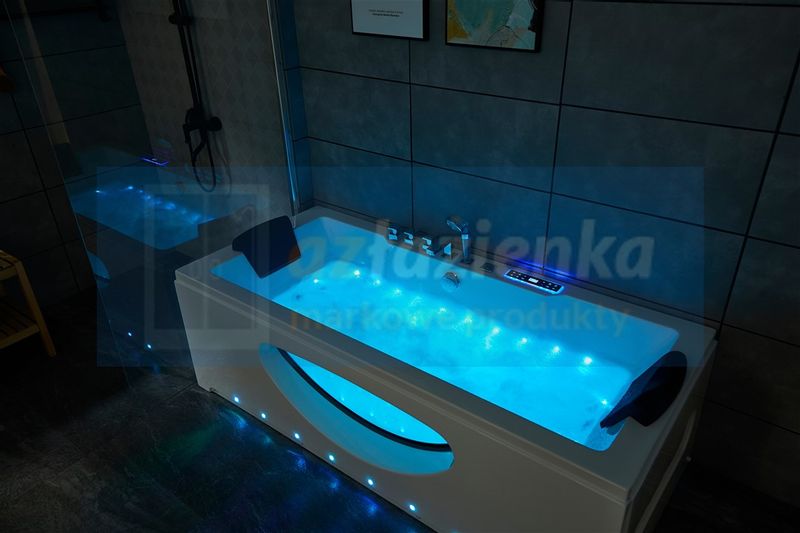 PROSTOKĄTNA WANNA Z HYDROMASAŻEM 180x80 SZYBA NEW! GRZAŁKA zdjęcie 33