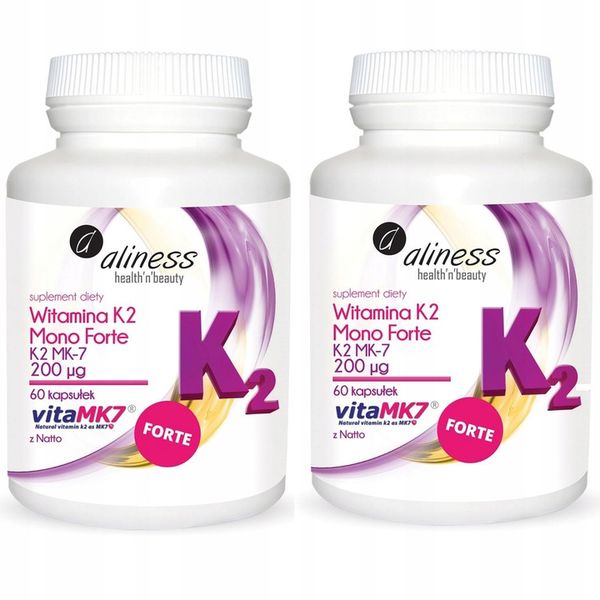 2x WITAMINA K2 MK-7 200mcg Natto FORTE 60kap ALINESS Krzepnięcie Krwi Kości zdjęcie 1