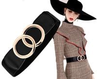 Pasek szeroki dwa koła Damski do sukienki elegancki H73_Czarny