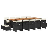 15-cz. zestaw mebli ogrodowych z poduszkami, czarny, rattan PE