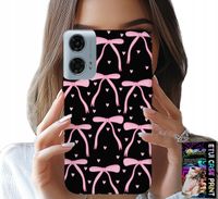 ETUI DO MOTOROLA G24 / G04 - CZARNO RÓŻOWE WSTĄŻKI KOKARDKI WSTĄŻKA