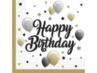 Serwetki, Happy Birthday, białe z balonikami (PS), 33 cm x 33 cm, 20 szt.