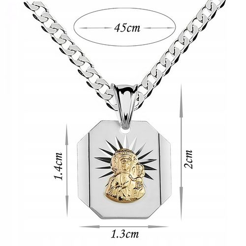 Srebrny łańcuszek 45cm pancerka medalik 925 pozłacana Matka Boska Komunia na Arena.pl