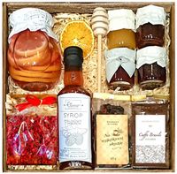 DUŻY KOSZ PREZENTOWY PREZENT MIÓD HERBATA KONFITURY MALINA CYTRYNA KAWA